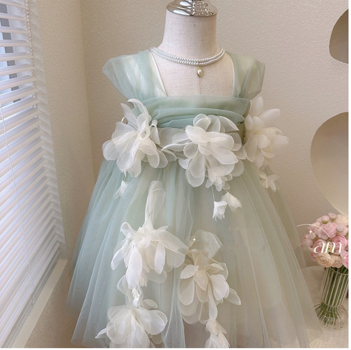 Green Tulle Sleeveless with Flowers Fairy Princess Dress Dress up Costume for Kids Girls Toddlers imagem 5