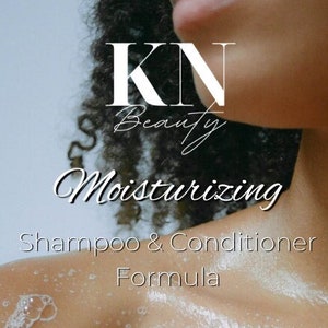 May include: Image features the text "KN Beauty Moisturizing Shampoo & Conditioner Formula" over a person's shoulder and chest, with soap bubbles. The text "By Krystal Nicole" is at the bottom.
