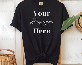 Black Comfort Colors 1717 Mockup, CC1717 Hanging Tee Mock up, POD Unisex Shirt, Blank Black T-Shirt, 1717 Black, Comfort Colors Mockup