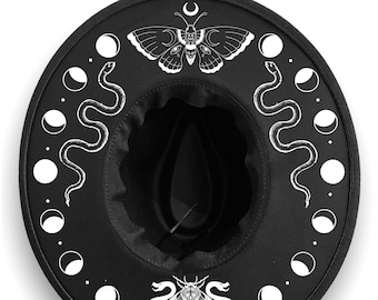 Moth Snake Gothic Fedora Wide Brim Hat, Witch hat, Fairy Fairies Gothic Witchy Festival Outdoor Halo Crown Hat Men Women Unisex