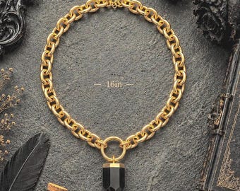 Obsidian Point Tower Chunky Necklace: Protection, Goth, Witchy Accessories