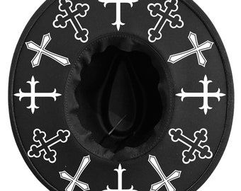 Crosses Fedora Hat: Vegan Felt Wide Brim Witchy Festival Hat