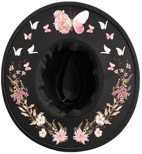 Floral /Butterfly Cowgirl Hat Hand-painted Butterfly Cowboy Hat: Floral Boho Western  main image 4