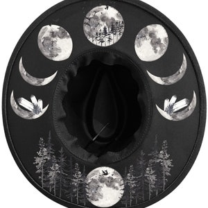 Crystal Moon Forest Magical Fedora Wide Brim Hat, Witch Hat, Fairy Fairies Gothic Witchy Festival Outdoor Halo Crown Hat