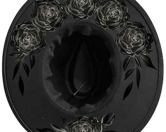 Black Rose Fedora, Vegan Felt Wide Brim Witch Hat