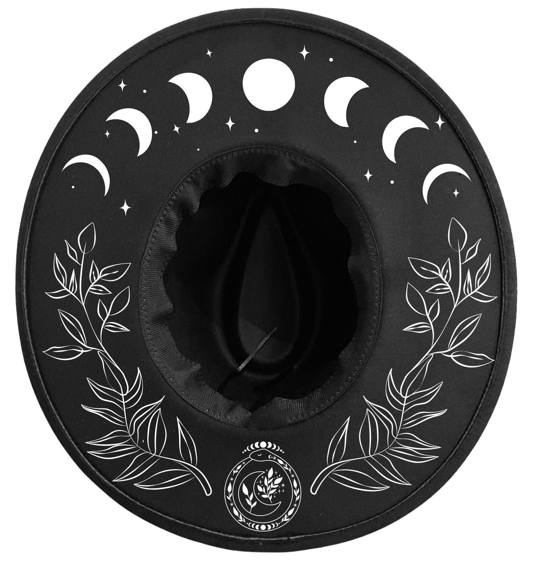 Moon Phases Ouroboros Fedora Wide Brim Hat, Witch Hat, Fairy  display picture 2