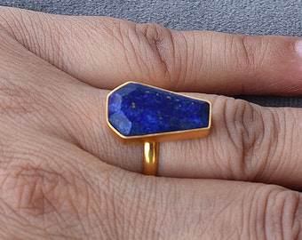 Lapis Lazuli Coffin Ring, Handmade Ring, 925 Sterling Silver Ring, Lapis Silver Ring, 18K Gold Filled Silver Ring, Boho Ring, Ring for Women