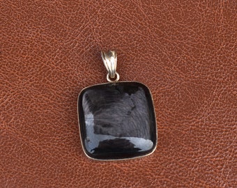 Natural Hypersthene Pendant, Black Gemstone Pendant, 925 Sterling Silver Pendant, Cushion Pendant, Birthstone Pendant, Handmade Wedding Gift