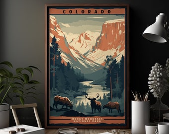Rocky Mountain travel poster - Digital Download, National Park, Rocky Mountain print, Rocky Mountain poster, National park artwork, Colorado
