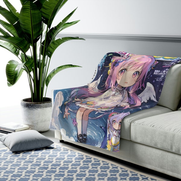 Velveteen Plush Blanket Kawaii Anime Chibi Angel Girl Coolest Gift For Anime fan Comfortable Cozy Cute Quilt Adorable Colorful Anime Blanket