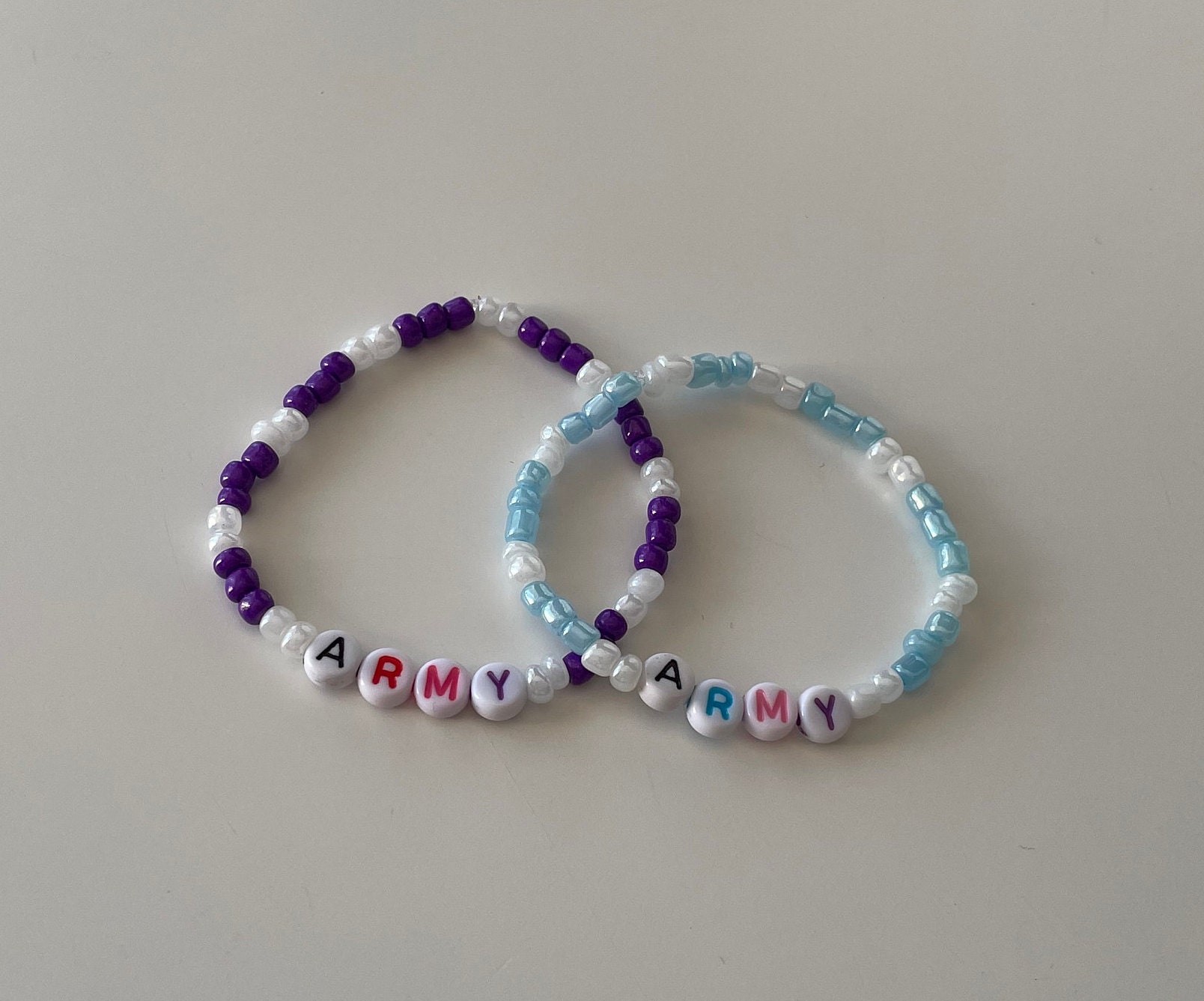 BTS Army Beaded Elastic Bracelets Purple and Blue