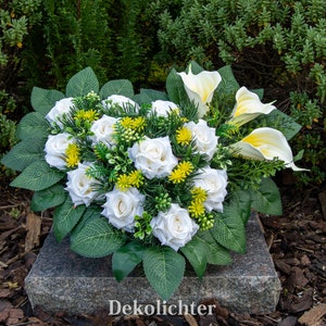 Grabgesteck Herz Grabschmuck Grabherz Gesteck 36cm Kunstgesteck Gelb 2