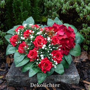 Grabgesteck Herz Grabschmuck Grabherz Gesteck 36cm Kunstgesteck Rot