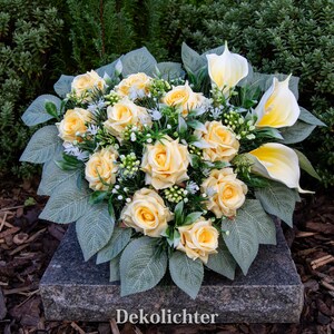 Grabgesteck Herz Grabschmuck Grabherz Gesteck 36cm Kunstgesteck Gelb