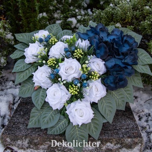 Grabgesteck Herz Grabschmuck Grabherz Gesteck 36cm Kunstgesteck Blau