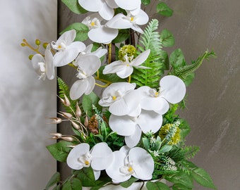 Tischgesteck im Topf mit weißen Orchideen Kunstgesteck Gesteck 95cm