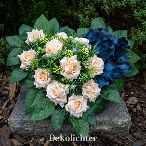 Grabgesteck Herz Grabschmuck Grabherz Gesteck 36cm Kunstgesteck Blau Orange