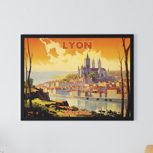 LYON France Digital Print JPEG PDF Printable Lyon Cityscape Vintage Travel Poster