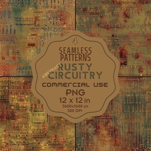 Rusty Circuitry DIGITAL Papers Printable Old Circuit Board SEAMLESS Patterns Backgrounds