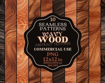 Puede incluir: 10 patrones de madera ondulados sin costuras, texturas abstractas, uso comercial, PNG, 12x12 pulgadas, 3600x3600 px, 300 DPI