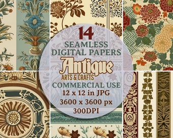 Antique Florals Digital Papers JPG Printable Medieval Decorative Flowers Seamless Patterns Backgrounds Wallpapers
