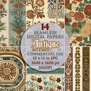 Antique Florals Digital Papers JPG Printable Medieval Decorative Flowers Seamless Patterns Backgrounds Wallpapers