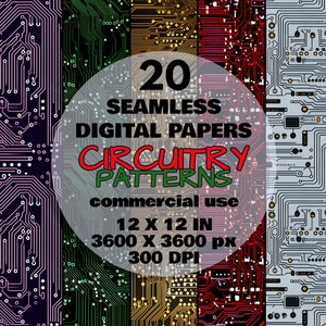 Circuitry Patterns Digital Papers JPG Printable Seamless Circuit Boards Backgrounds