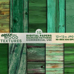 Groene verweerde houten planken NAADLOZE patronen, verweerde houtnerfstructuren achtergronden set, rustieke houten shabby chic digitale papieren