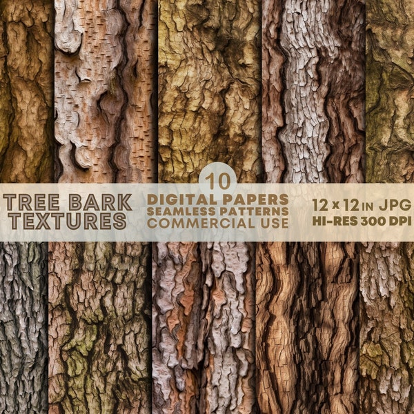 10 Tree Bark Textures Digital Papers JPEG Printable Seamless Patterns