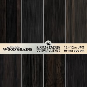 Patrones modernos de madera oscura SIN COSTURAS / Fondos con texturas de madera negra / Patrones de vetas de madera elegantes y lujosos PAPELES DIGITALES