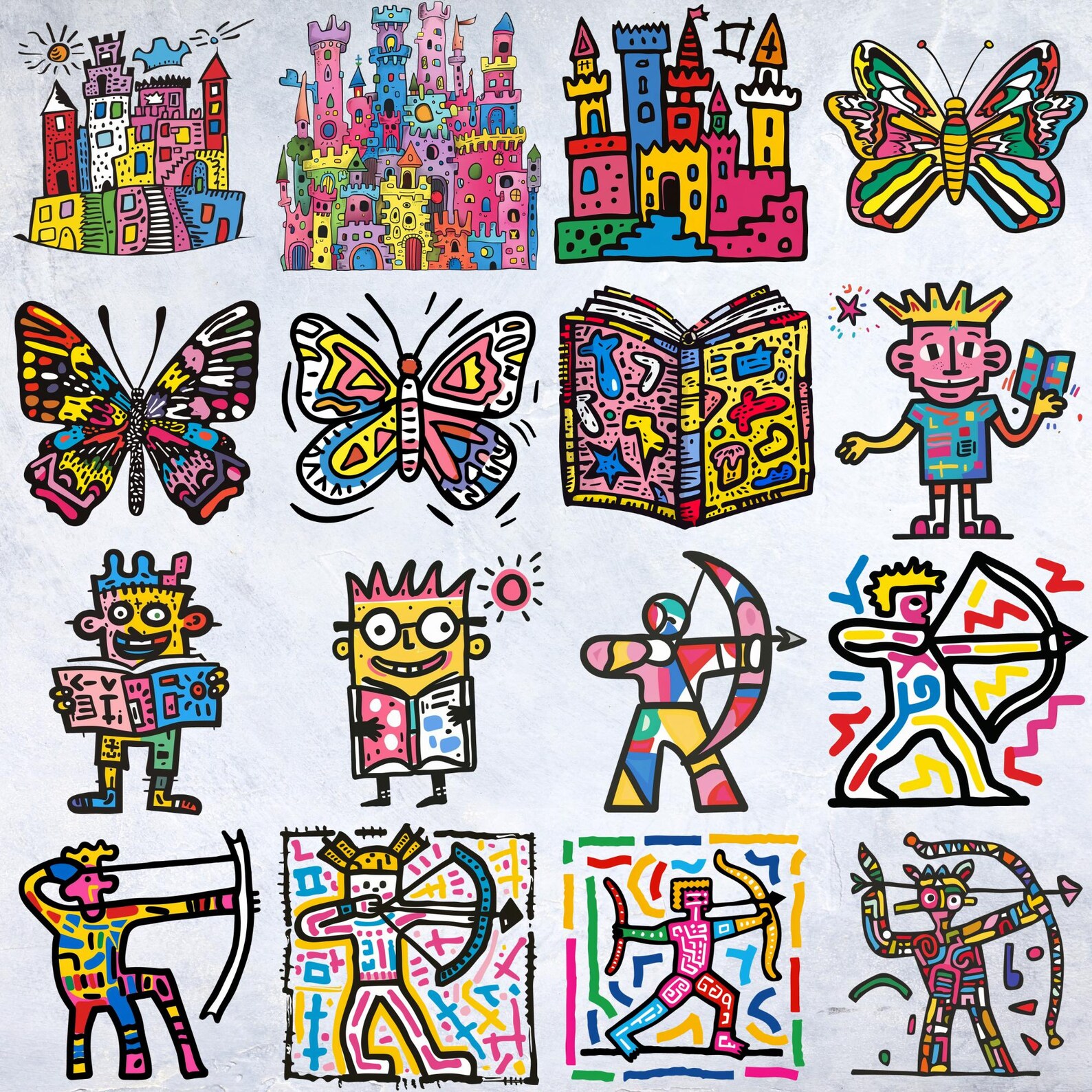 Whimsy Pop Whimsical Pop Art Clipart Bundle, Cartoon Characters (PNG, JPG) - Etsy