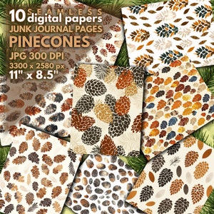 Pommes de pin motifs transparents, papiers numériques de conifères, pommes de pin pages de journal indésirable, fond de pommes de pin