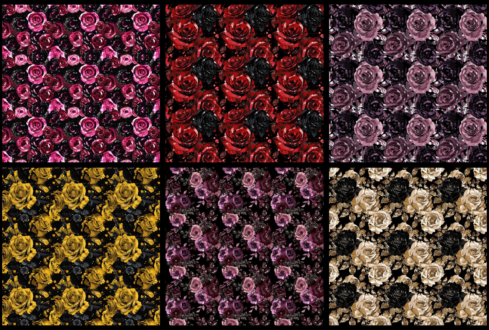Sequin Roses Digital Papers Glitter Floral Seamless Patterns Shimmering ...