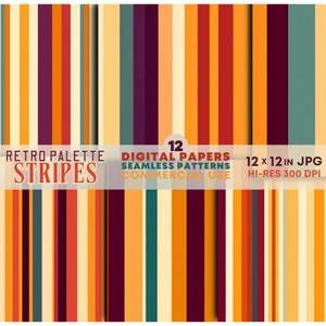 Retro Palette Vertical Stripes Digital Papers Printable 60s 70s Striped Seamless Patterns
