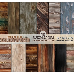 Gemengde schuurhout NAADLOZE patronen, verweerde rustieke houten planken achtergronden, shabby chic getextureerde houtnerven DIGITALE papierbundel
