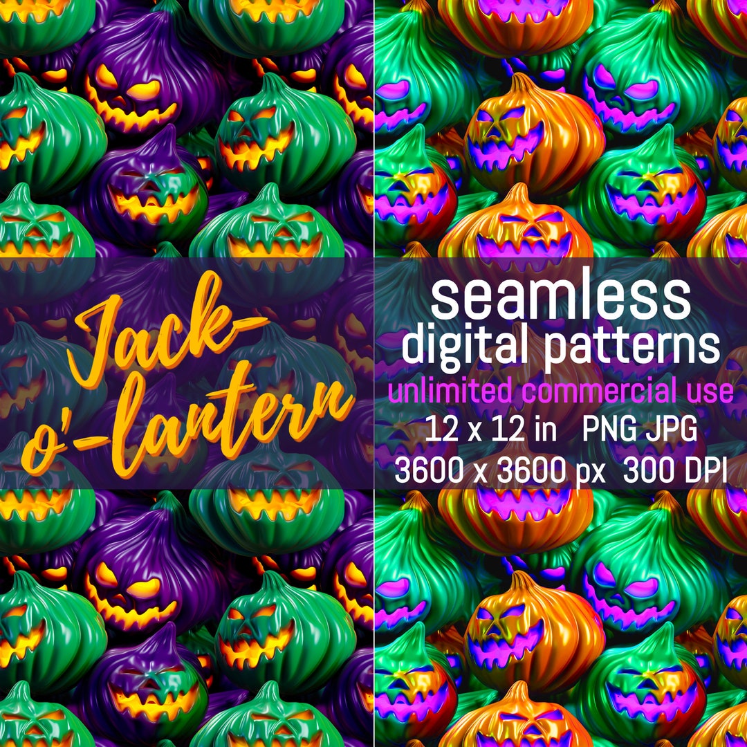 Seamless Jack O Lantern Patterns Printable Halloween Creepy Etsy