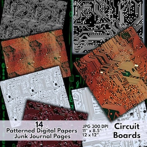 Circuit Boards SEAMLESS Digital Papers Bundle Cyber Circuitry Printables Tech Microchip Junk Journal Pages & Backgrounds