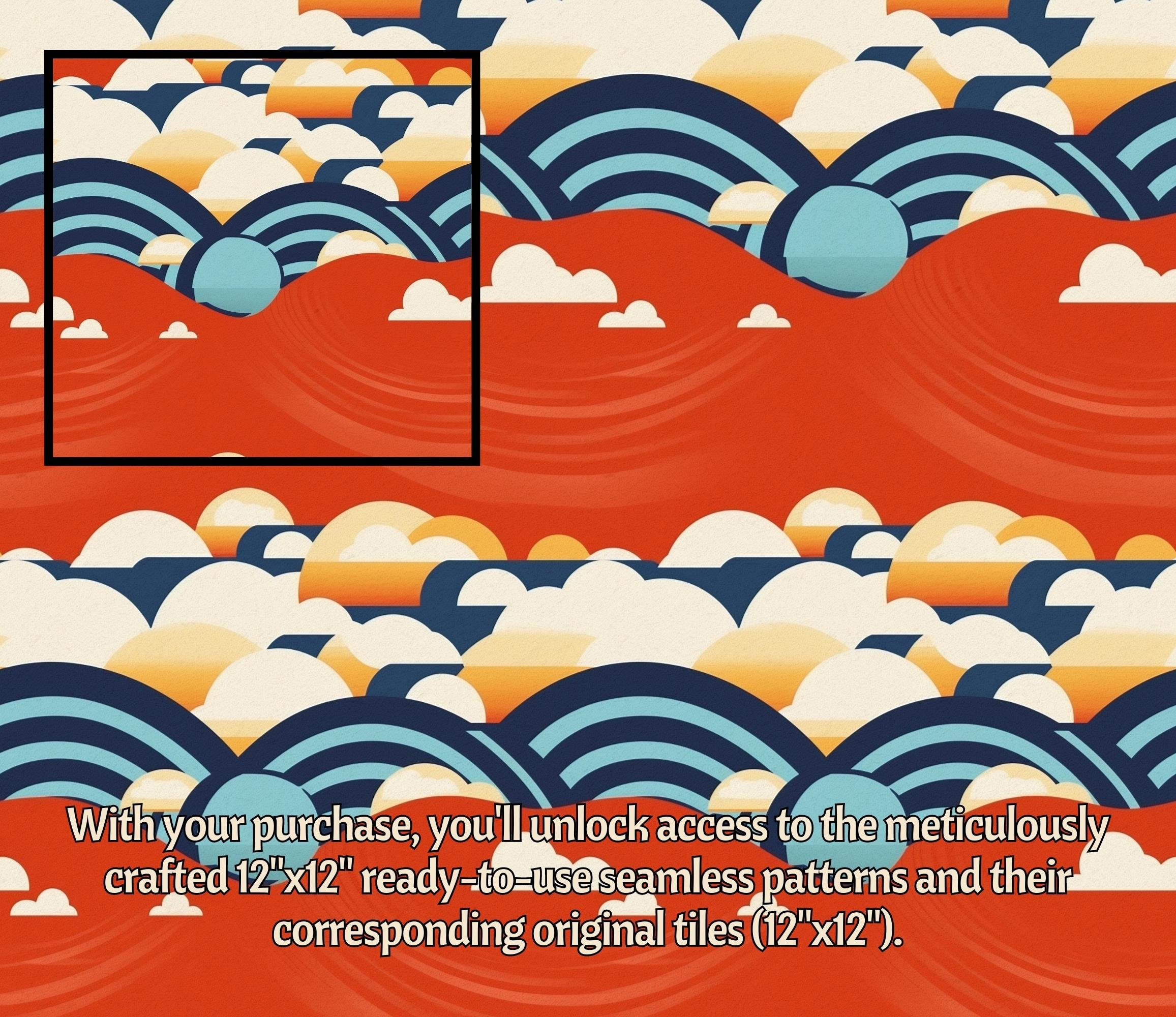 Pop Art Style Waves and Clouds Digital Papers Printable Vibrant Retro ...