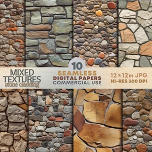 10 SEAMLESS Stone Wall Textures DIGITAL Papers JPG Printable Natural Stone Cladding Backgrounds