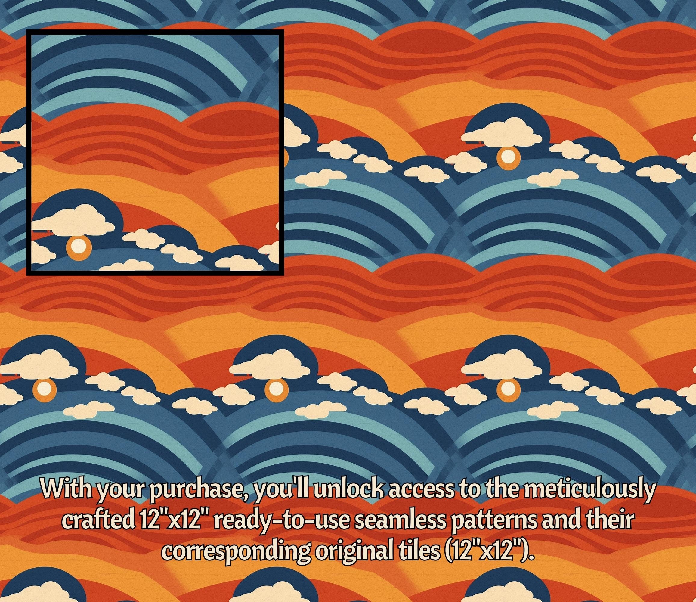 Pop Art Style Waves and Clouds Digital Papers Printable Vibrant Retro ...