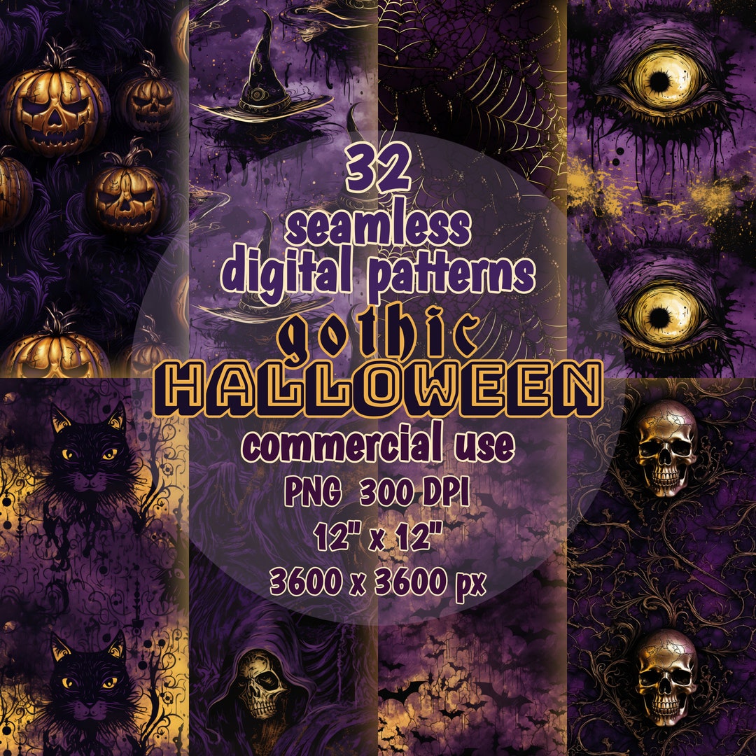 Gothic Halloween SEAMLESS Patterns Bundle Printable Dark Purple Eerie