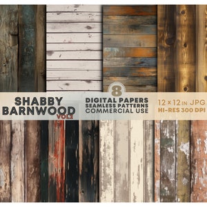 Patrones sin costuras de tablones de madera con textura rústica, fondos de paneles de madera desgastada, papeles digitales de madera envejecida de estilo rústico shabby chic.