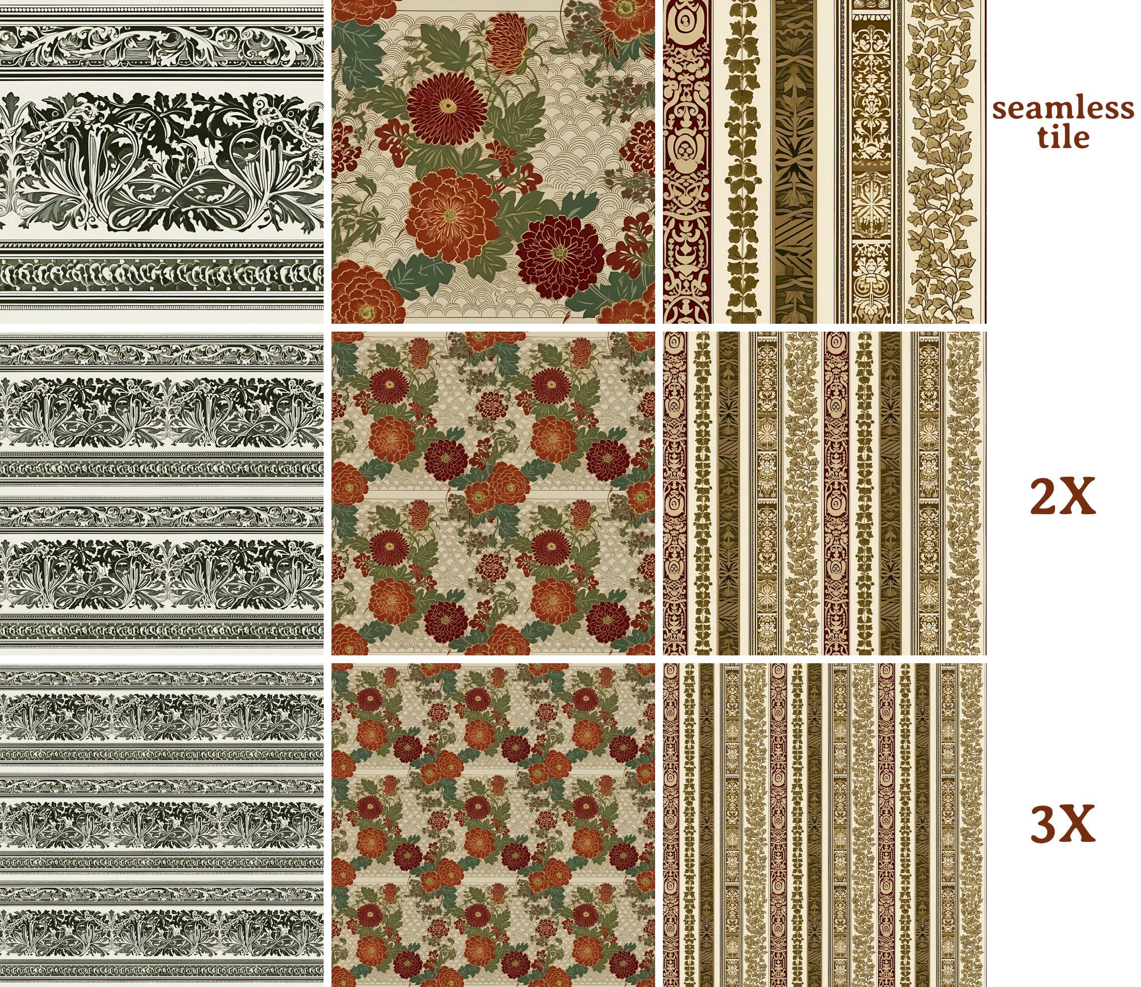 Antique Florals Digital Papers JPG Printable Medieval Decorative ...