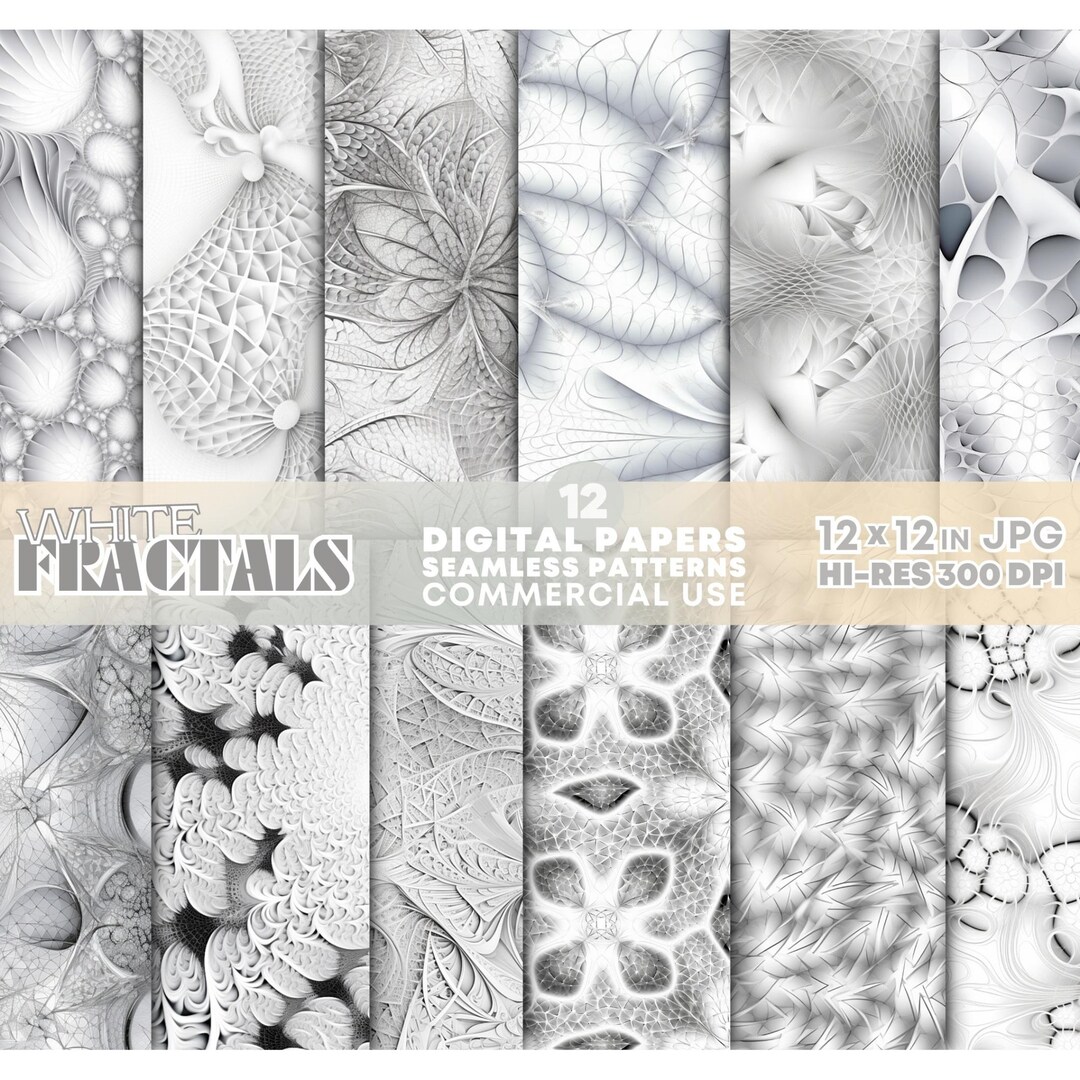 White Fractals Seamless Patterns JPEG Monochrome Fractal Geometry ...