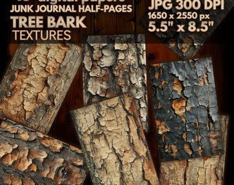 Tree Bark Digital Paper, Wood Texture Prints, Ephemera Set (Digital Download)