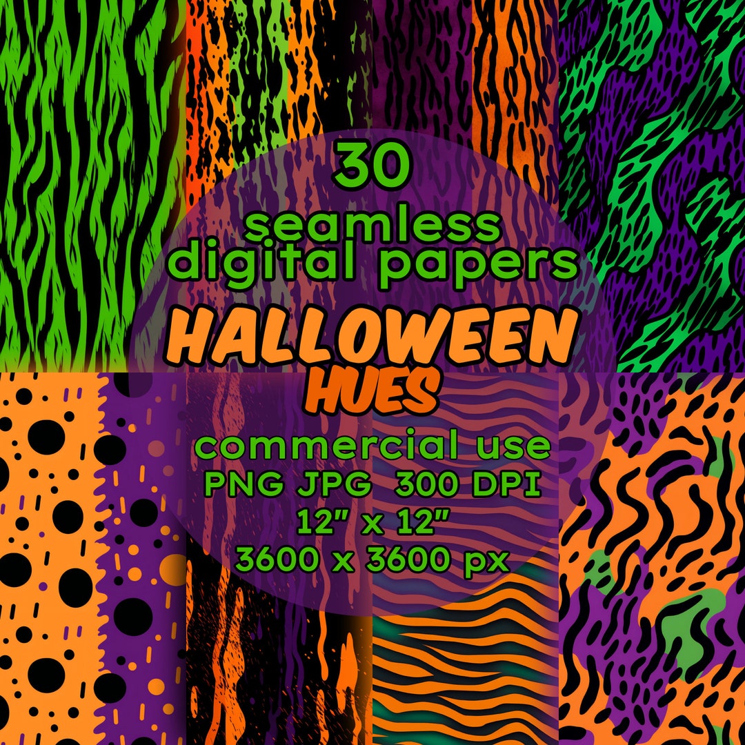 Halloween Purple Orange SEAMLESS Paper Bundle Printable Spooky DIGITAL ...