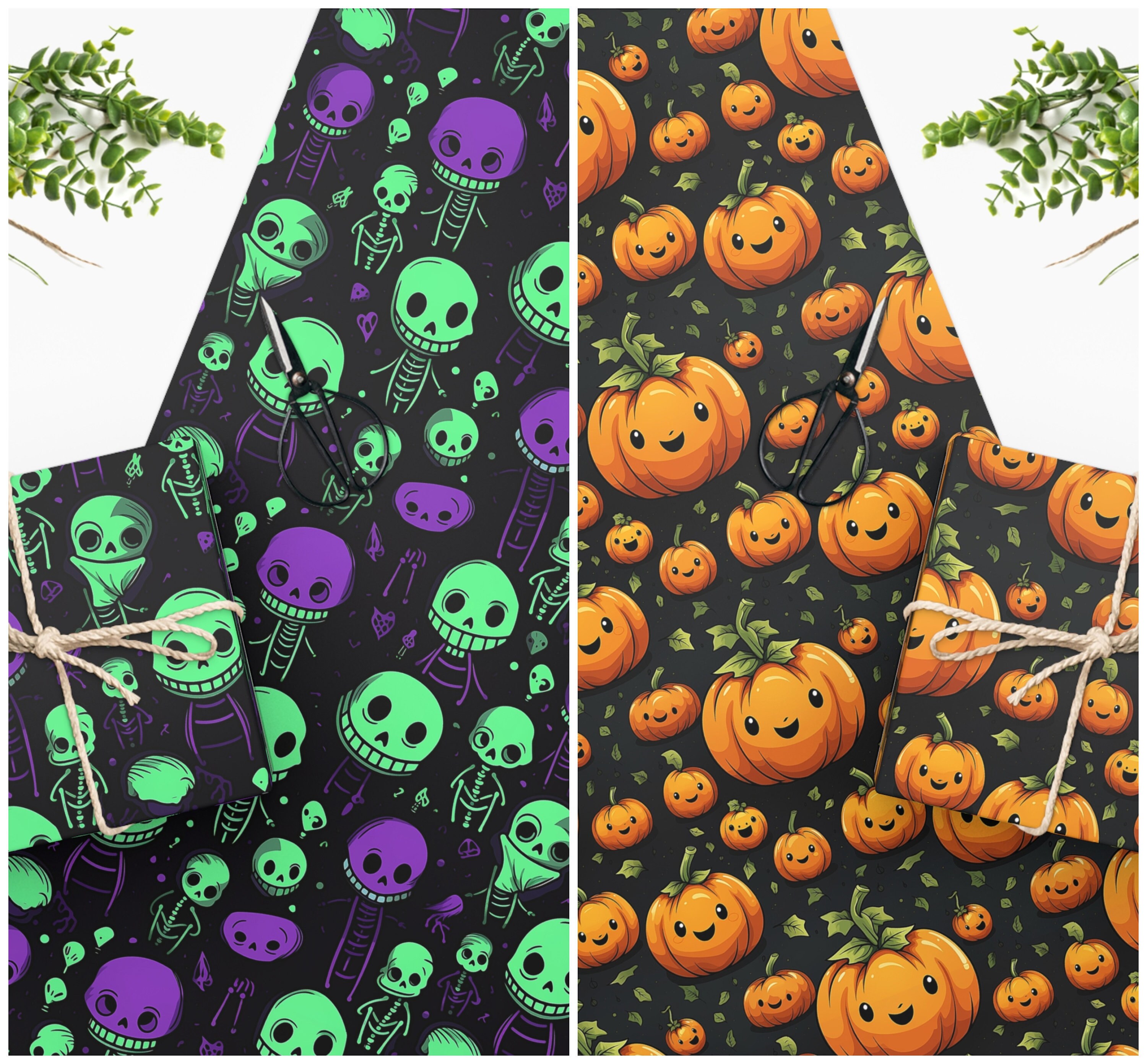 Kawaii Halloween Digital Papers PNG Printable Spooky Seamless Patterns ...