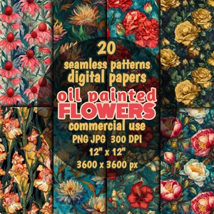 Fleurs peintes à l'huile, papiers numériques, peinture florale imprimable, motifs sans couture, arrière-plans