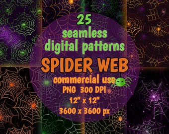 Spiderweb SEAMLESS Papers Bundle Printable Spider Web DIGITAL Patterns Backgrounds