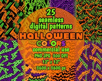 Halloween SEAMLESS Patterns Printable Halloween Colors Digital Papers Backgrounds